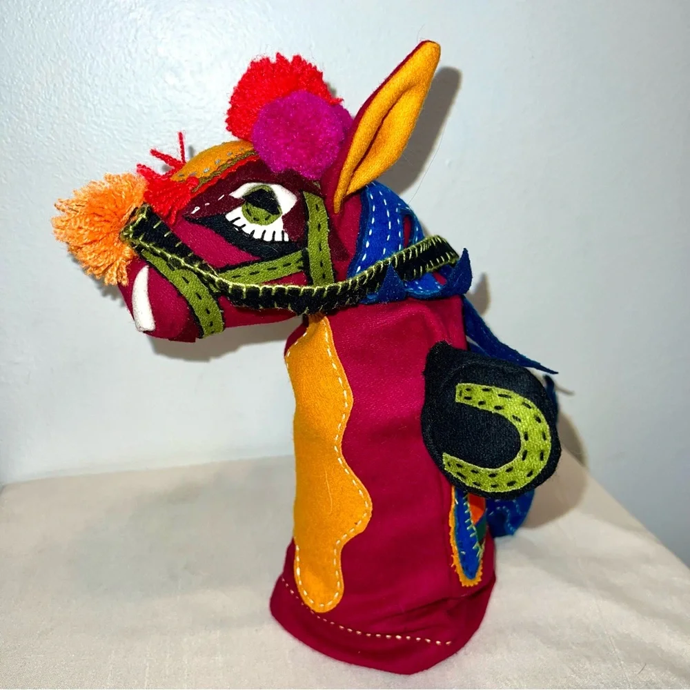Donkey Horse Hand Puppet Wool Boho COLORFUL Festive Spain Mexico Exotic 1966/69 - Picture 3 of 8